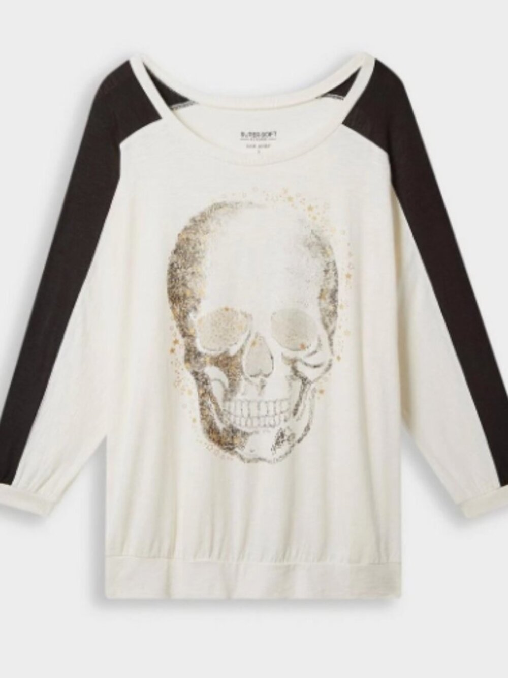 TORRID GRAPHIC CREW 3/4 SLEEVE DOLMAN SKULL TEE SIZE 0
